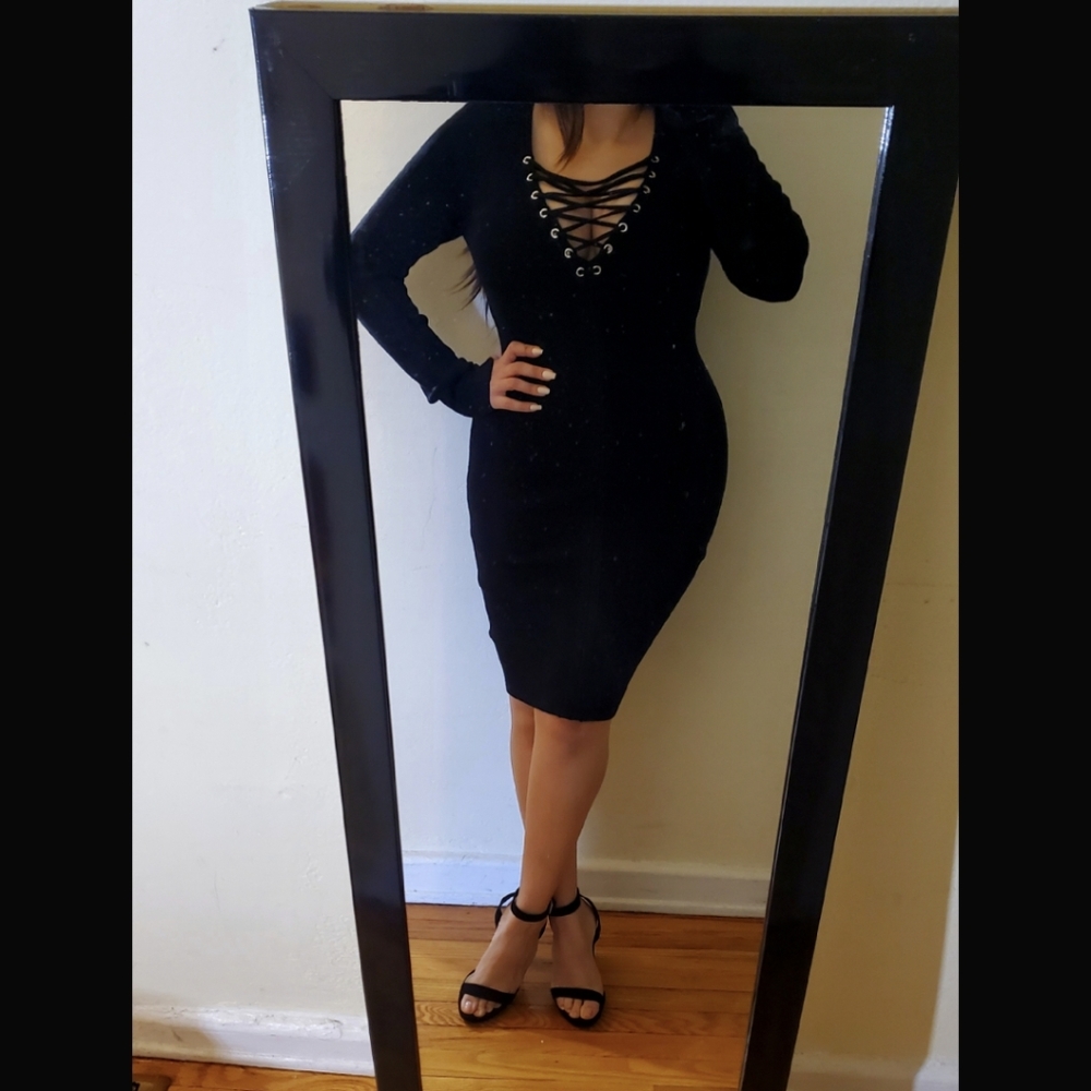 GUESS Black Grommeted Sweater Dress